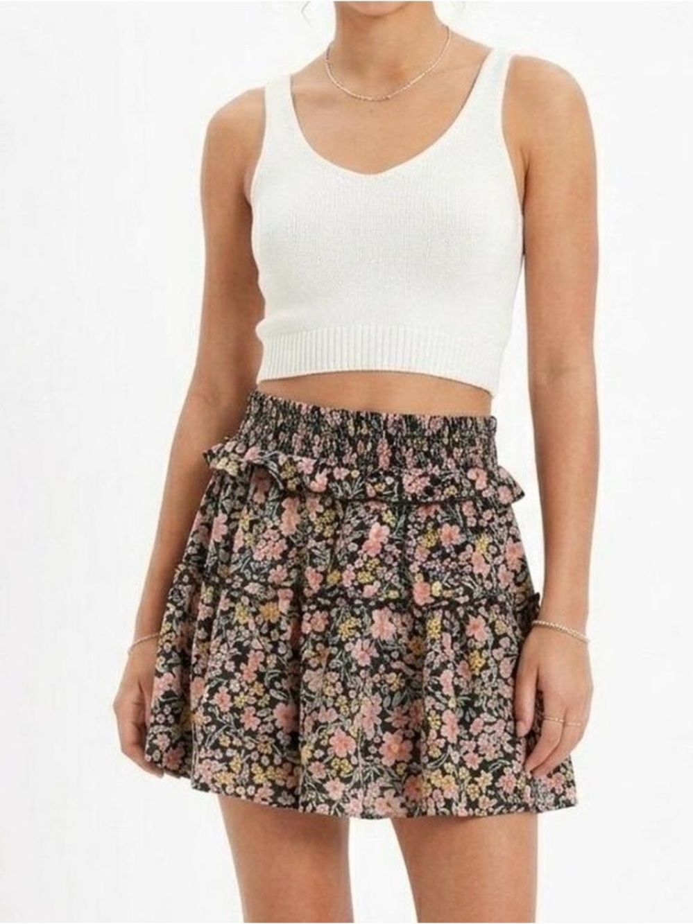 American Eagle Floral Smocked Tiered Mini Skirt Size Small Ruffle Boho Ditsy S
